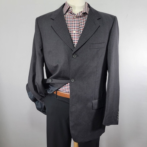 Marzotto Men's Sport Coat Blazer Three Button Charcoal Gray Wool‎ About 46L